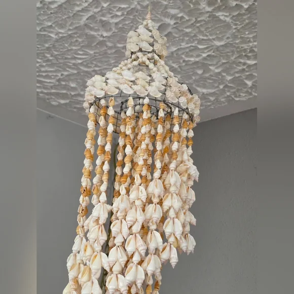 Vintage Chula Hanging Spiral Seashell Windchime Boho Beach Wedding Macrame - Picture 12 of 12